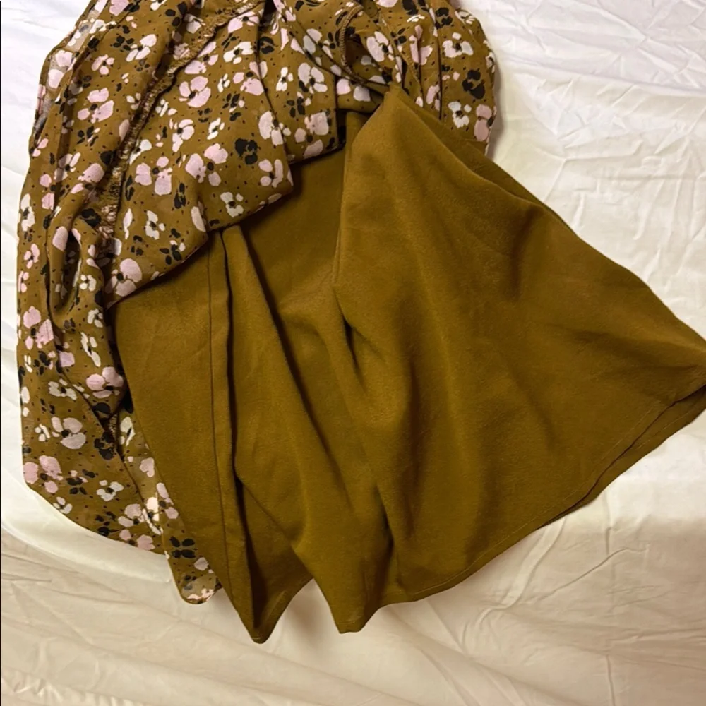 Who What Wear Brown Tan Ruffled Tie Front‎ Sundress